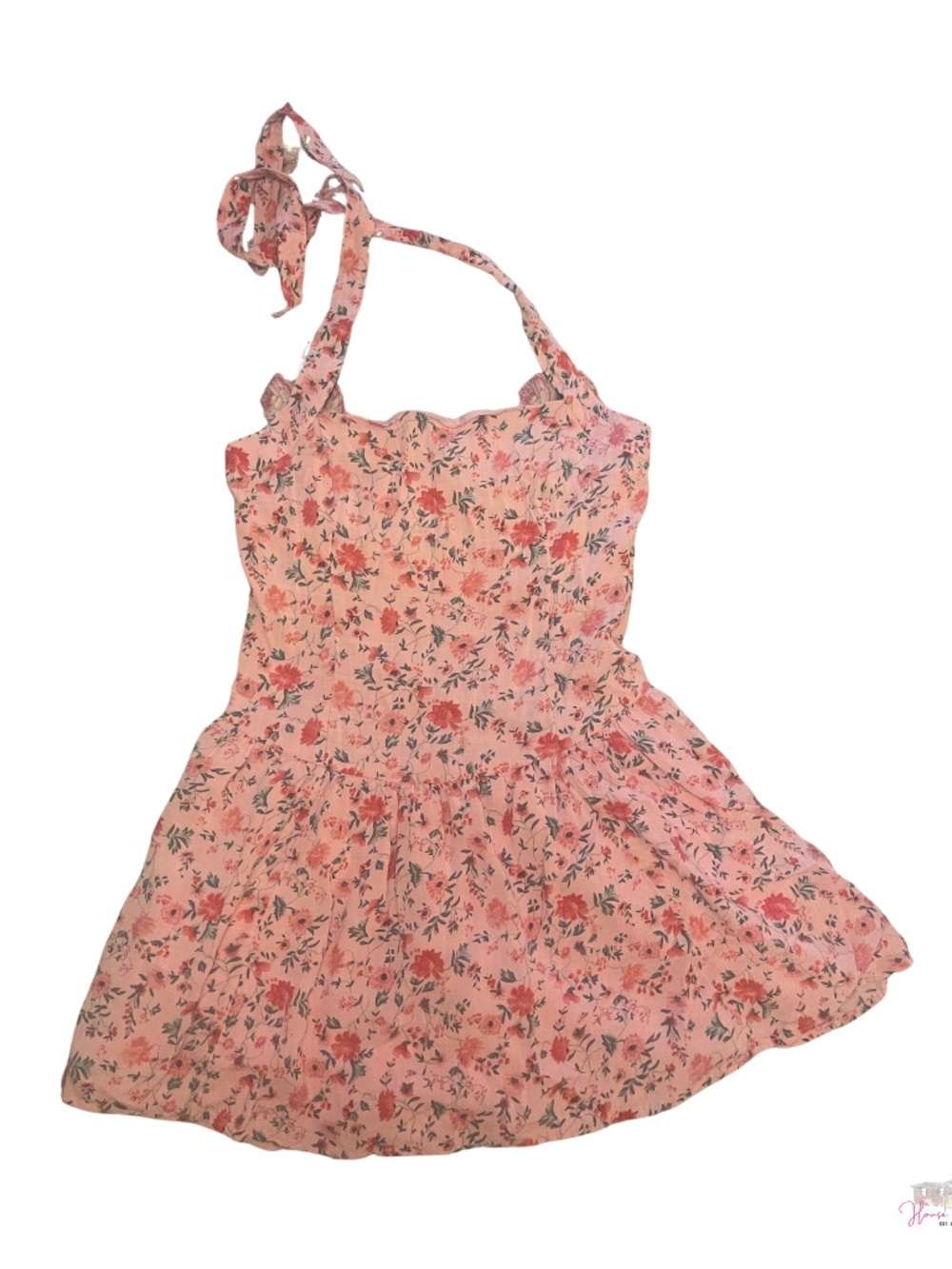 Hollister Pink Floral Drop Waist Halter Mini Dress Skort - Picture 3 of 7
